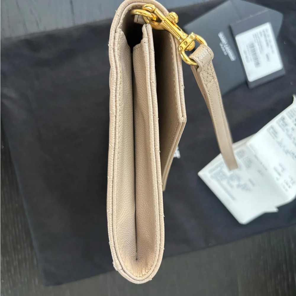 YSL Saint Laurent Dark Beige Grain de Poudre Leather Clutch Wristlet $850 - Picture 6 of 13